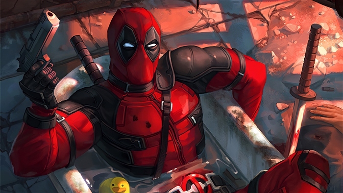Deadpool Relaxing with Guns and Swords 4K