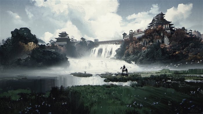 Ghost of Tsushima 4K Scenic Waterfall and Castle