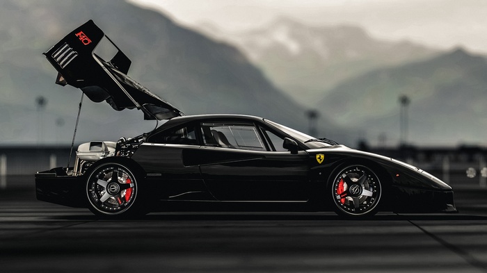 Black Ferrari F40 with Engine Exposed