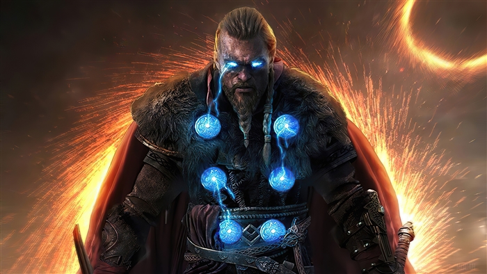Eivor with Glowing Blue Runes from Assassin's Creed Valhalla 4K