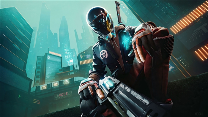 Character from Hyper Scape in a futuristic city 4K