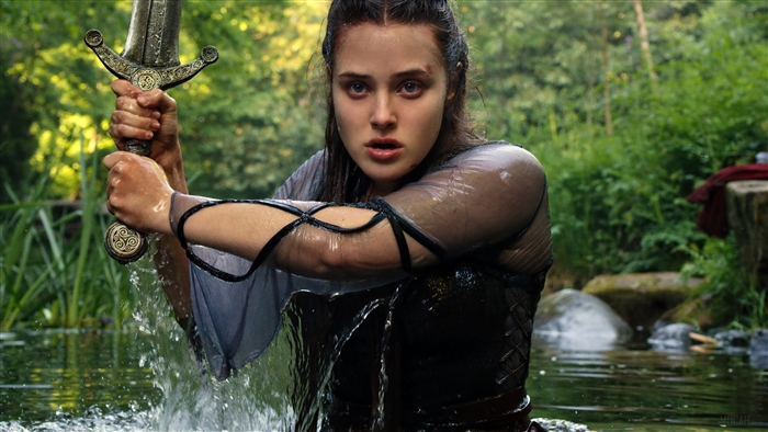 Nimue Holding Sword in Water Scene Cursed Netflix 4k