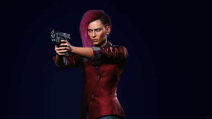 Female V from Cyberpunk 2077 holding a gun 4K
