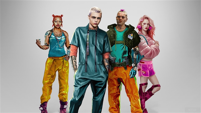 Cyberpunk 2077 concept art of four characters