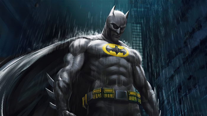 Batman from DC Comics in the rain