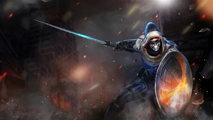 Taskmaster from DC Comics with shield and sword