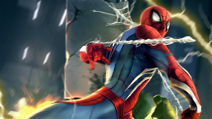 Spider-Man from Marvel Comics shooting webs 4K