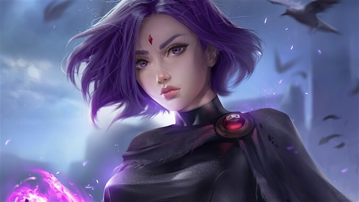 Raven from DC Comics with Purple Magic 4k