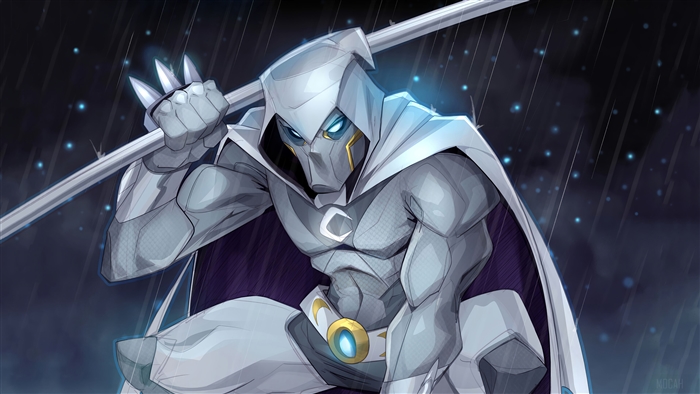 Moon Knight in Rain with Glowing Eyes 4K