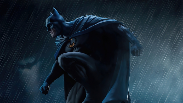 Batman from DC Comics in the rain 4K