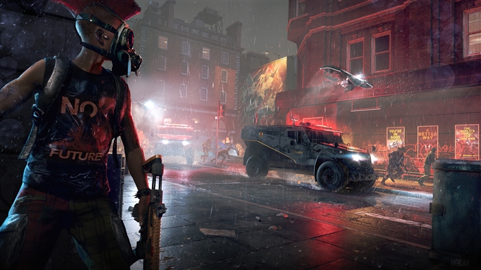 Anarchist with gas mask and rifle in Watch Dogs Legion 4K
