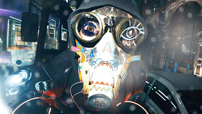 Watch Dogs Legion character with mask and goggles