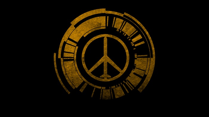 Golden futuristic peace symbol logo