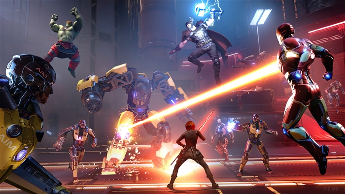 Marvel's Avengers Video Game Battle with Iron Man, Thor, Hulk, Black Widow