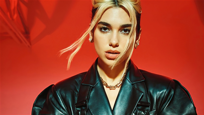 Dua Lipa in a black leather jacket