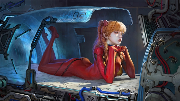 Asuka Langley Soryu from Evangelion in Red Suit 4K