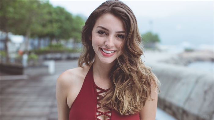 Celine Farach Smiling in Burgundy Halter Top 4K