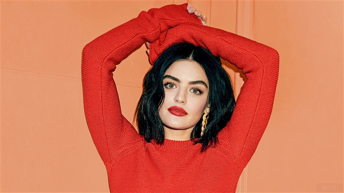 Lucy Hale in Red Sweater Photoshoot 4K