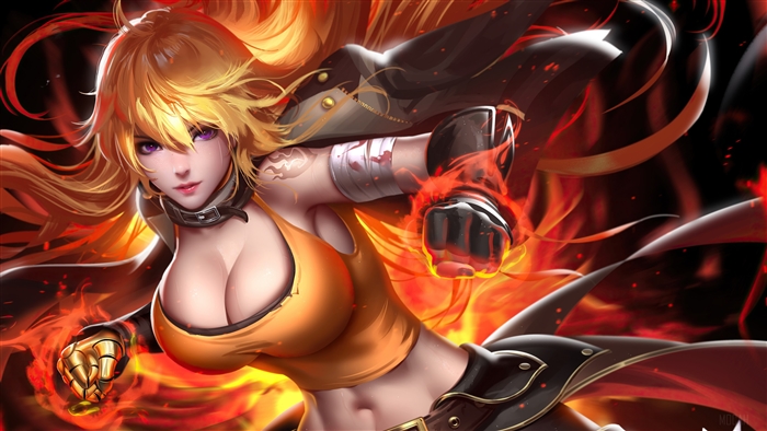 Yang Xiao Long from RWBY in Fiery Action Pose 4K