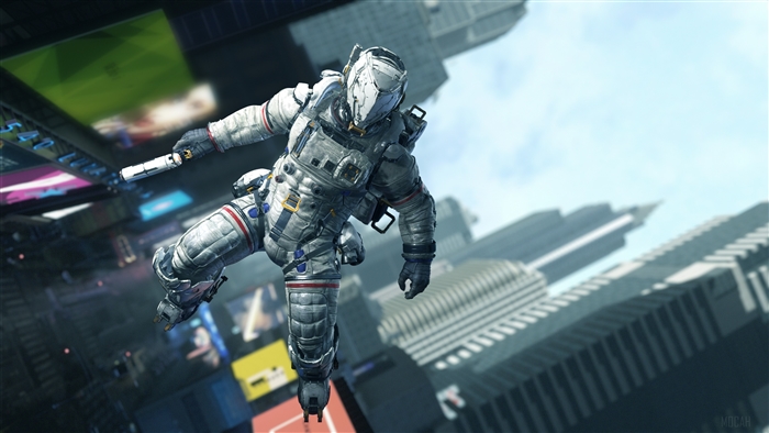 Astronaut in a futuristic city