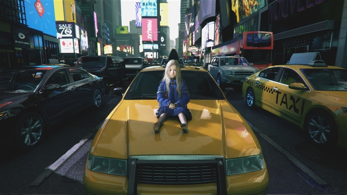 Girl on Taxi in Times Square 4K
