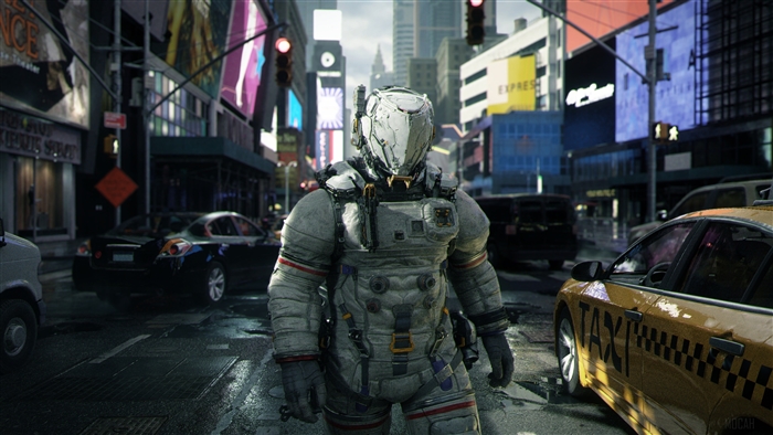 Pragmata Sci Fi Character in Times Square 4K