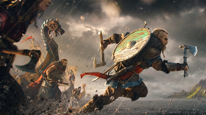 Eivor and Vikings from Assassin's Creed Valhalla in battle 4K