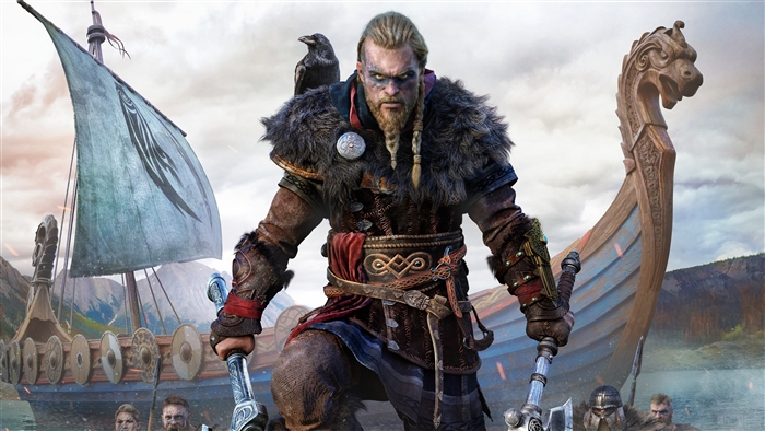 Eivor from Assassins Creed Valhalla with Viking boat