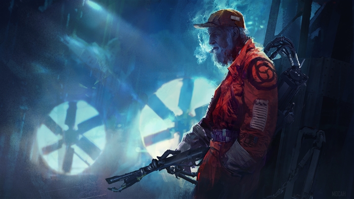 Man with robotic arm and gun in Nemesis Distress 4K