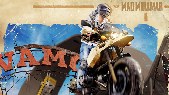 Player riding a motorcycle in Mad Miramar 4K