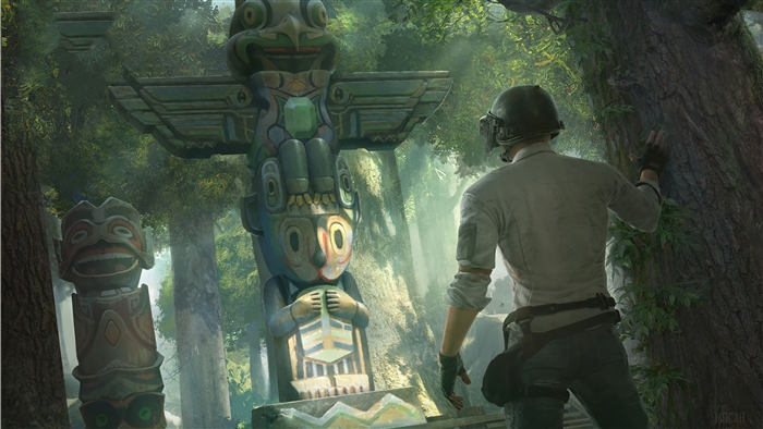 Player in Jungle Mode with Totem Poles in PUBG