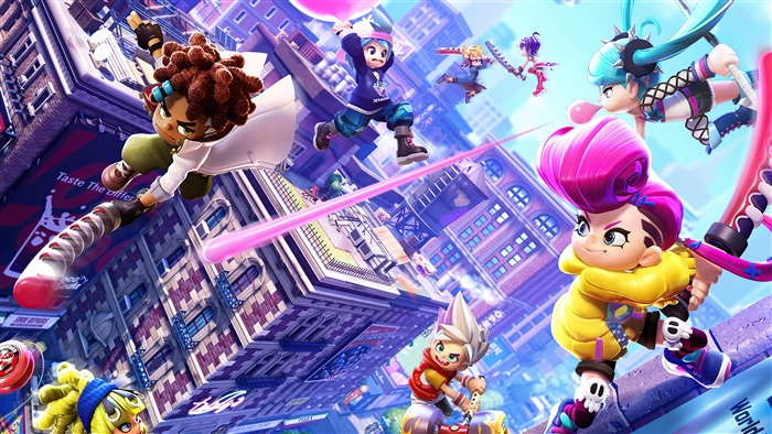 Ninjala characters in a vibrant cityscape