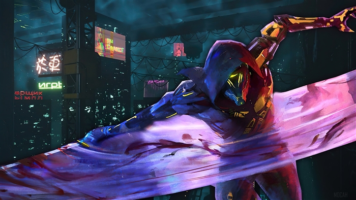 Ghostrunner Cybernetic Warrior in Neon City 4K