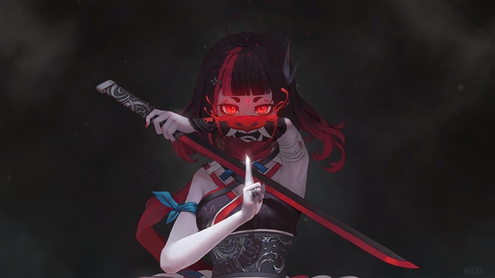 Anime Warrior Girl with Red Eyes and Katana 4k