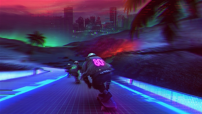 Synthwave Night Longboarding in Neon City 4K