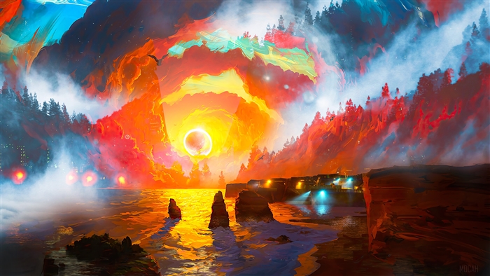 Vivid Sunset Over Mystical Sea 4K