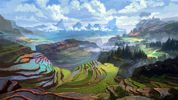Majestic Rice Terraces and Mountain Landscape 4K