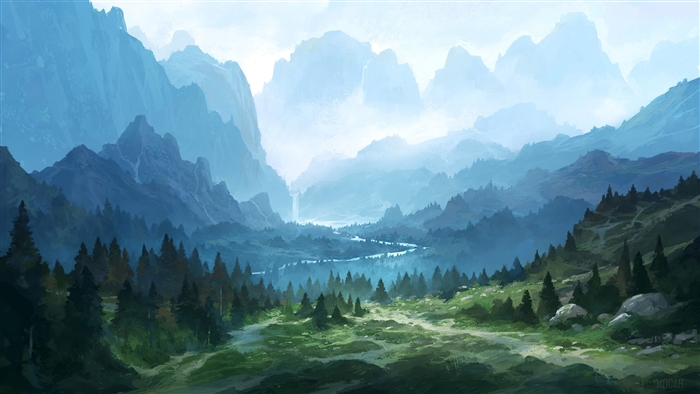 Misty Mountain Forest Landscape in Digital Art 4K