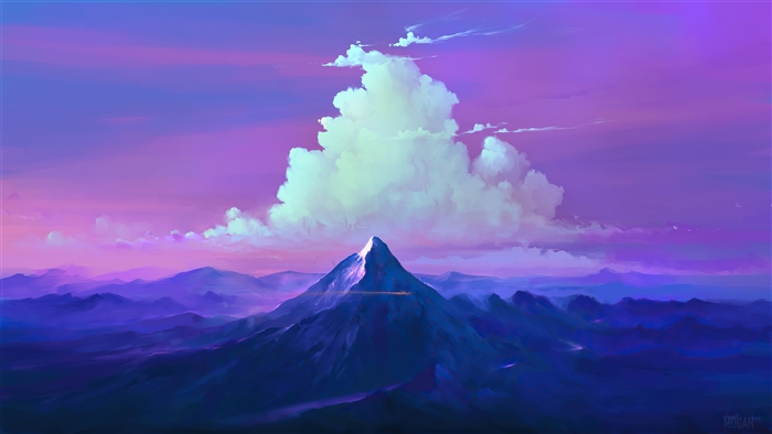 Majestic Mountain Peak Under Cloudy Purple Sky 4K