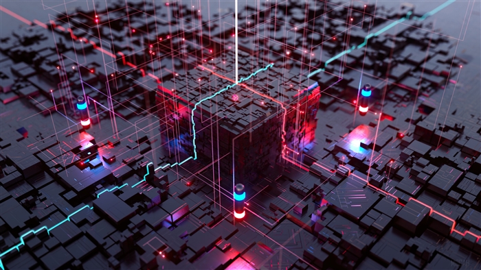 Futuristic Digital Cube Technology with Neon Lights 4K