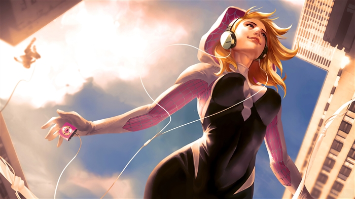 Spider Gwen in Dynamic Cityscape 4K
