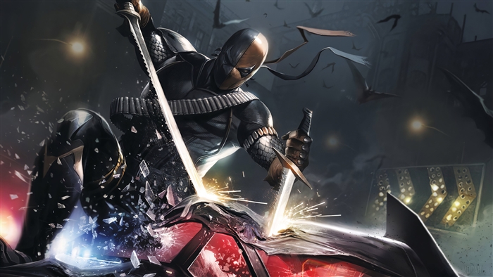 Deathstroke from DC Comics with swords 4K