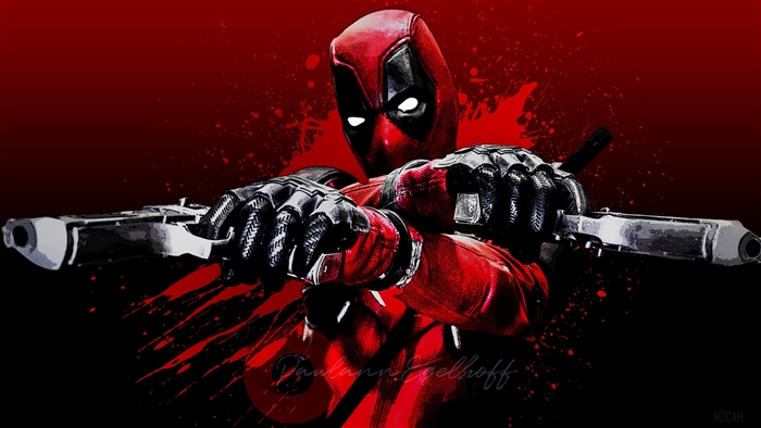 Deadpool Holding Dual Guns in Intense Red Scene 4K