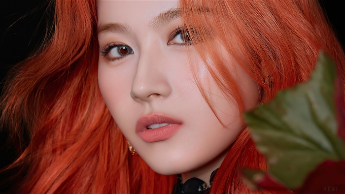 Sana from TWICE with Vibrant Red Hair 4K