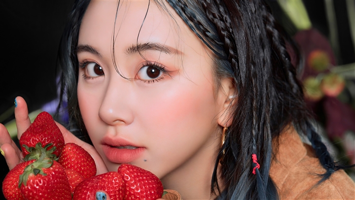Chaeyoung from TWICE Close-Up with Strawberries 4K