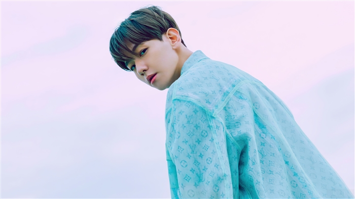 Baekhyun from K-pop wearing a patterned shirt