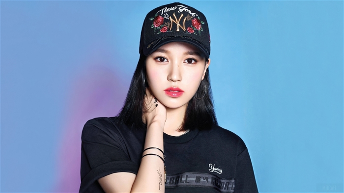Mina from TWICE in Black Outfit and Cap 4K
