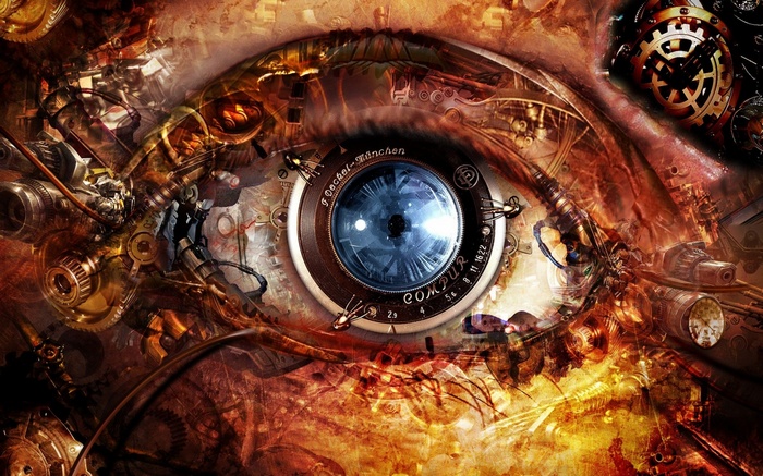 Steampunk mechanical eye with gears and clockwork