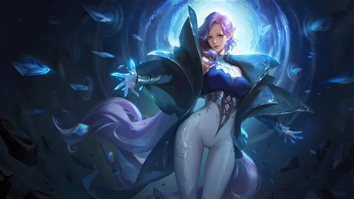 Elf Magician with Purple Hair and Blue Energy