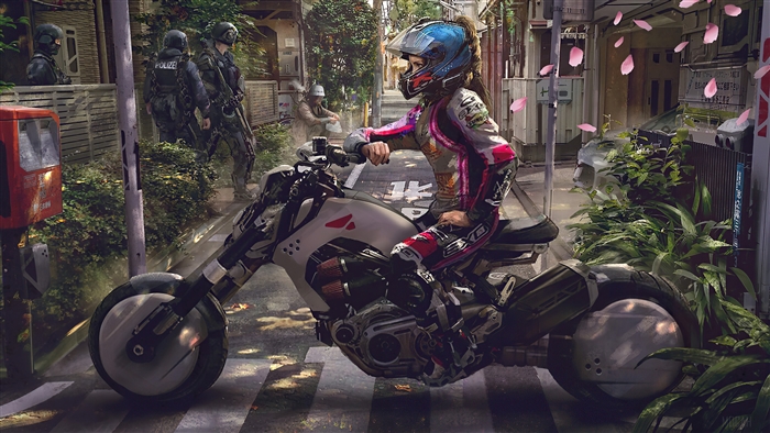Cyberpunk Motorcycle Rider in Alley 4K
